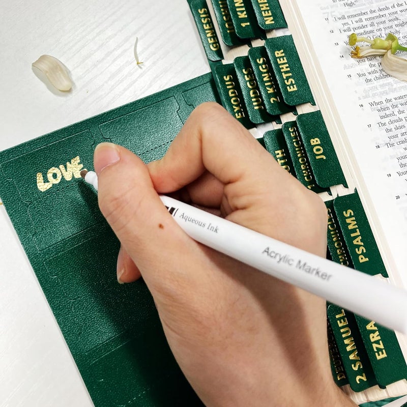 Erilano Bible Tabs for Women and Men - Leather Paper Green Bible Index Tabs - Large Gold Foil Laminated, 66 Tabs for OT & NT, 14 Blank Tabs, Bible Journaling Supplies, Easy to Read & Navigate ﻿ - Image 4